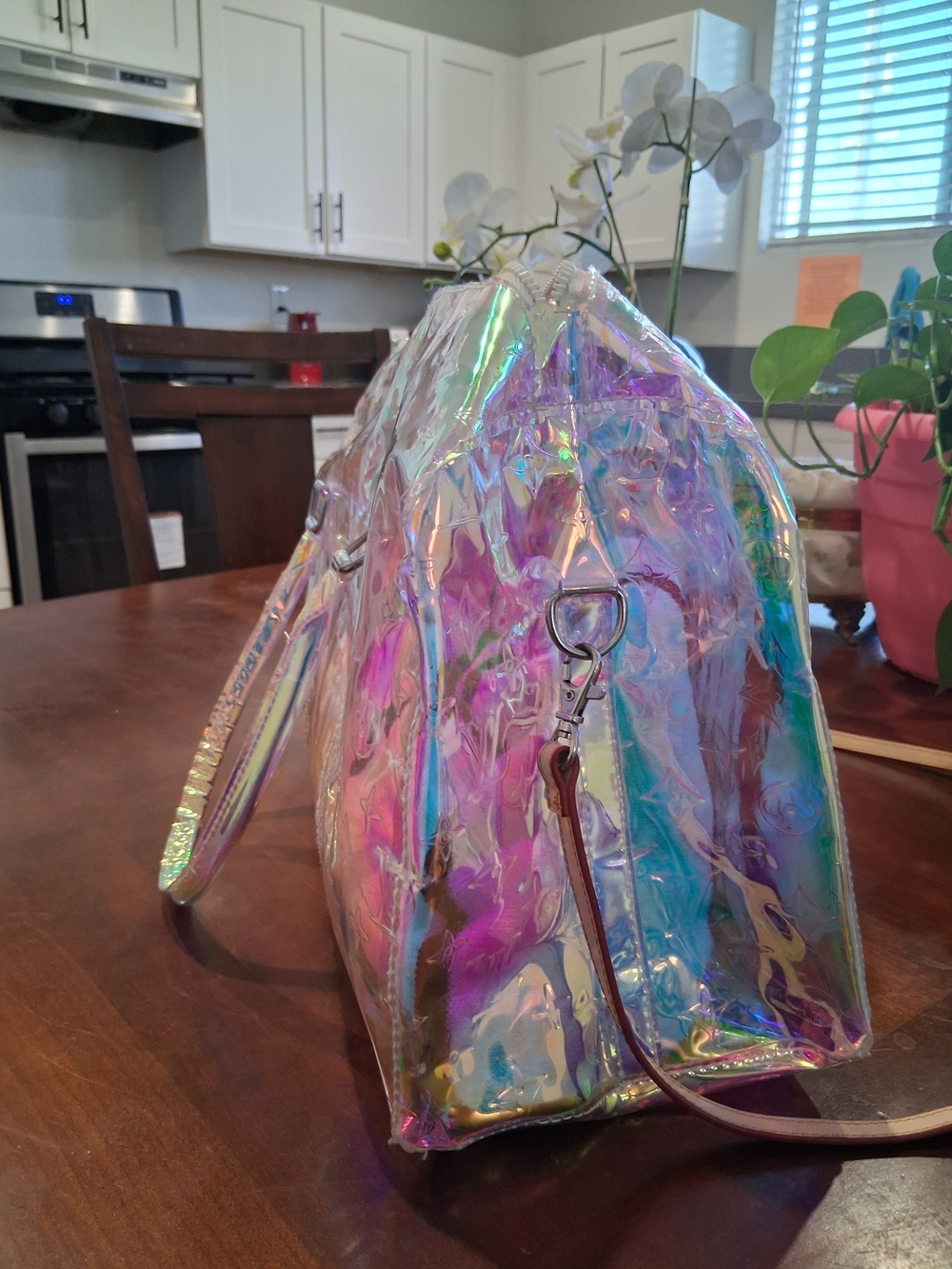 Holographic Iridescent Travel Tote - Clear Rainbow Shine - Picture 5 of 12